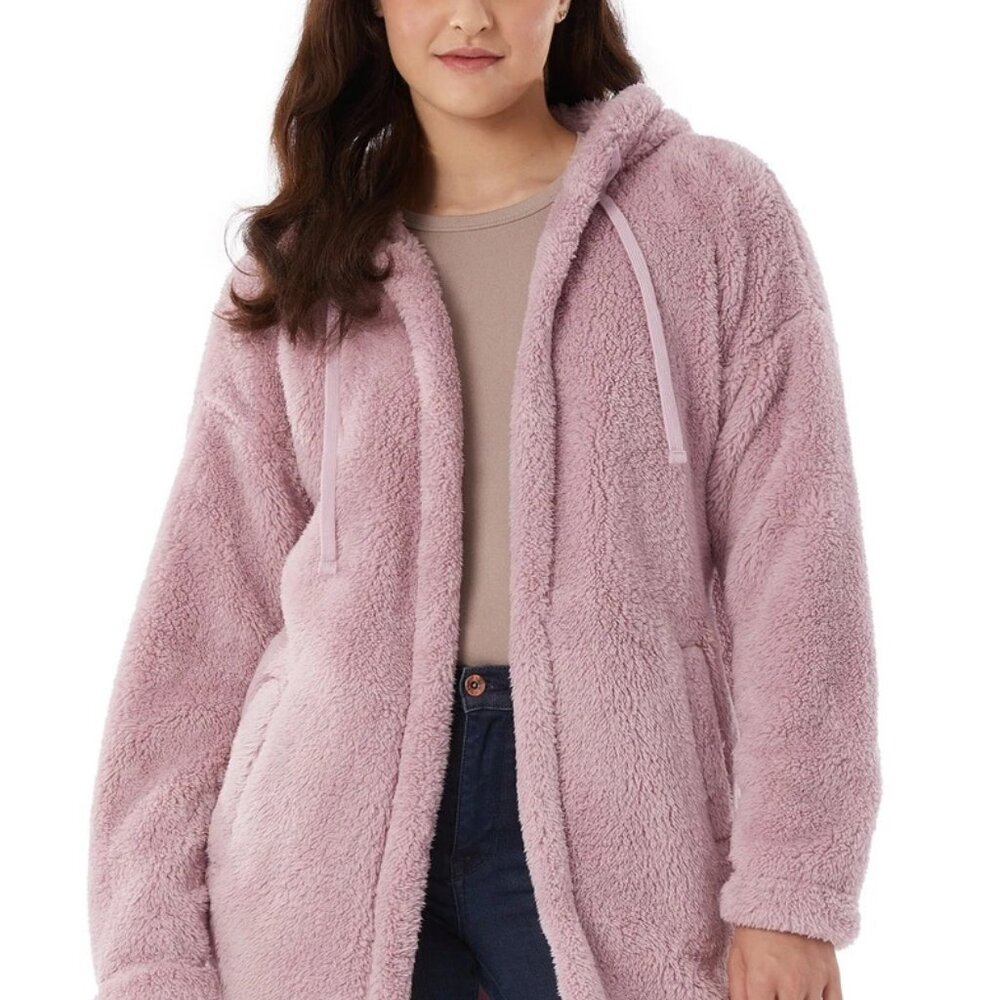 32 Degrees Women's Fleece Hooded Open Cardigan Crepe Pink XXL New With Tags